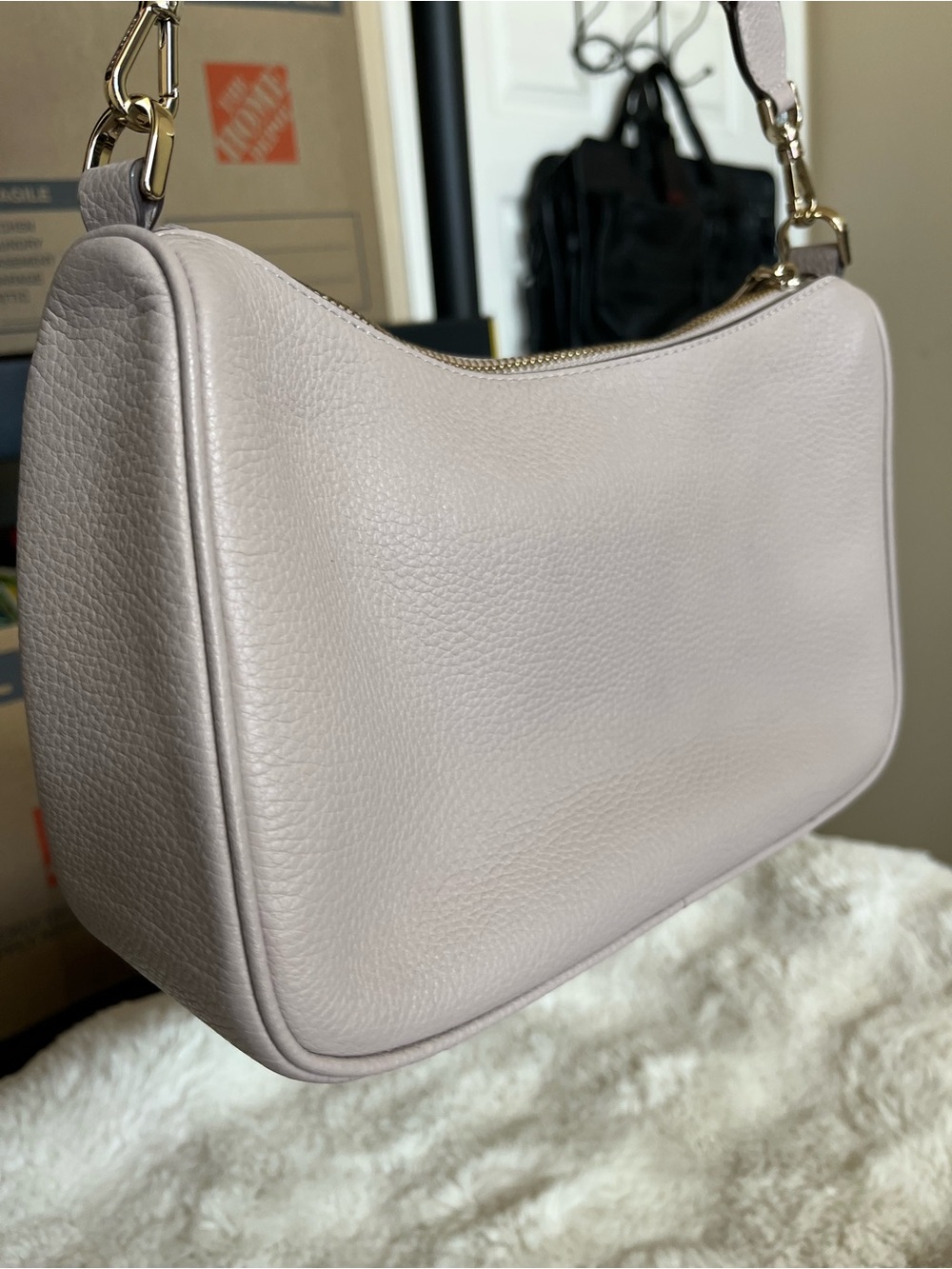 Kate Spade Pebbled Leather Shoulder Bag Grey with Gold Hardware EUC - Picture 5 of 14